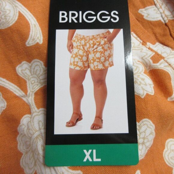 BRIGGS Ladies Linen Blend Shorts Womens Size XL Orange Cream Floral Flowers NWT - Picture 6 of 13
